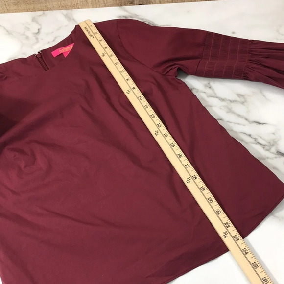 Catherine Malandrino Dark Red‎ Bell Sleeve Blouse Womens Small Zip Back - Picture 10 of 11